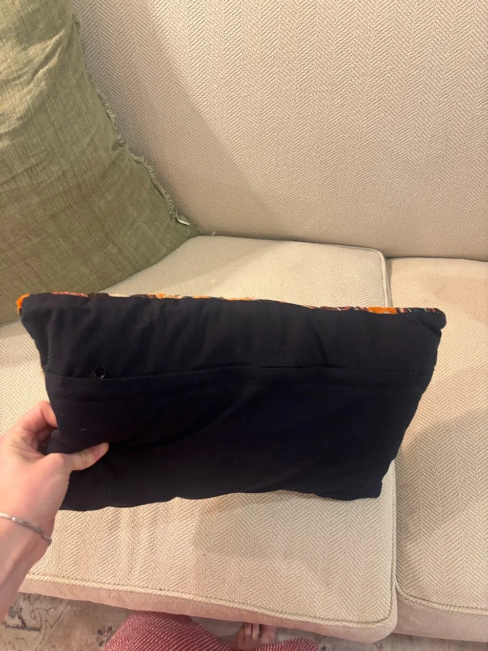 Upholstered Throw Pillow with Orange Trim (2)